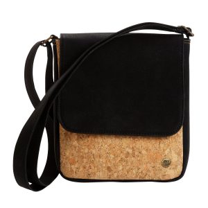 Black And Natural Cork And Synthetic Leather Bag - Cork Messenger Bag
