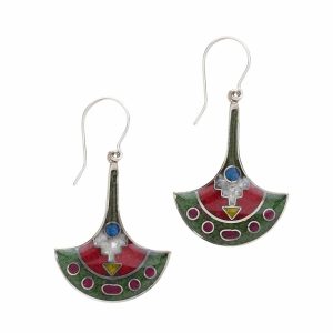 Green And Red Resin And Chips Stone Earrings - Temple Wall Earrings