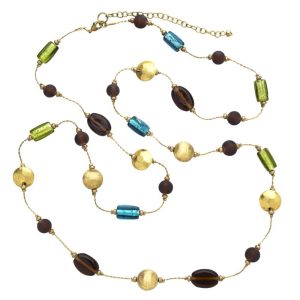 Handmade Glass Bronze-Colored Metal Necklace - Aegean Sea Necklace