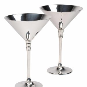 Set Of Two Silver And Gold Silver Plated Brass Goblets - Chic Cocktail Glass Set