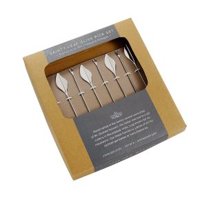 Stainless Steel And Paper Olive Picks - Dainty Leaf Olive Pick Set